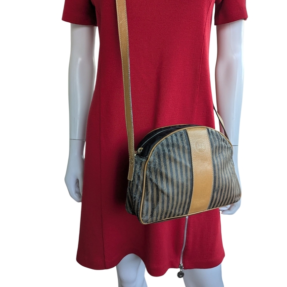 Fendi Black and Tan Striped Crossbody Bag - Picture 2 of 16